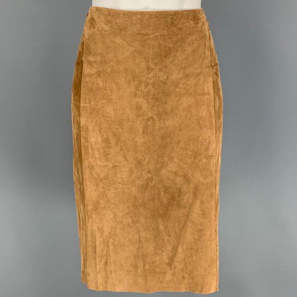 RALPH LAUREN Collection Size 6 Tan Suede Pencil Below Knee Skirt - Picture 1 of 5